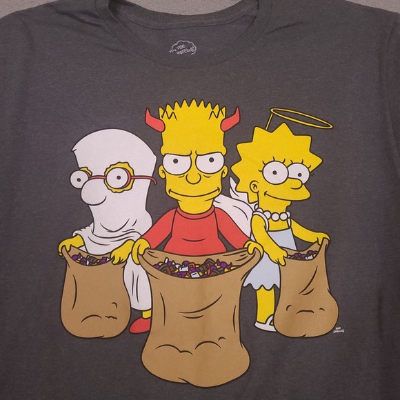 Simpsons Halloween Shirt Mens Large‎ Gray Short Sleeve Bart Lisa Trick Or Treat - Picture 1 of 8